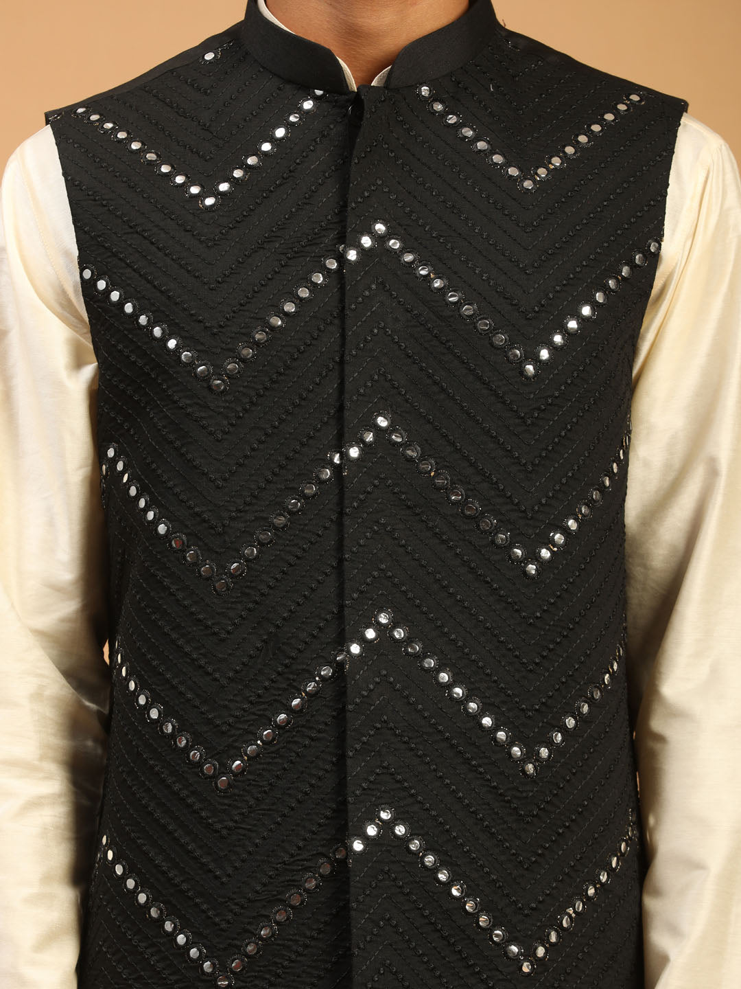 Men's Cream Viscose Straight Jacket  Kurta and Pyjama Set