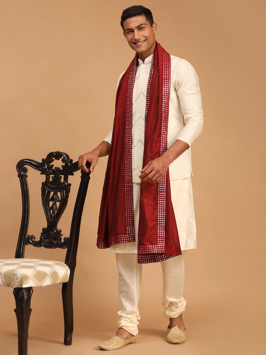 Men's Cream Viscose Straight Jacket  Kurta and Pyjama Set