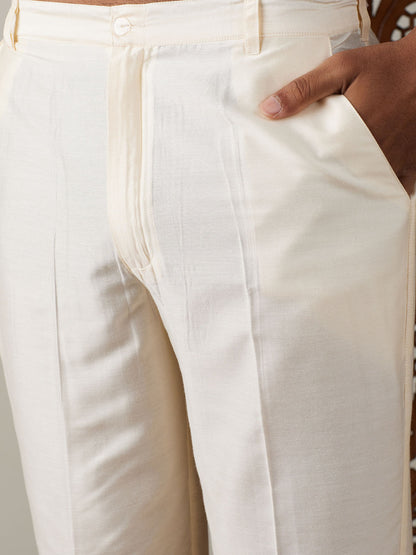 Men's Cream Viscose Straight Jacket  Kurta and Pyjama Set