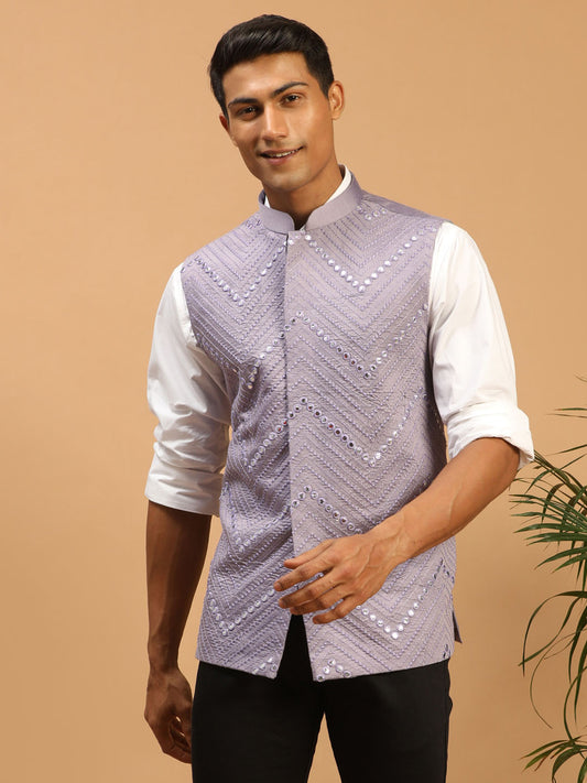 Men's Purple Viscose Straight Nehru Jacket