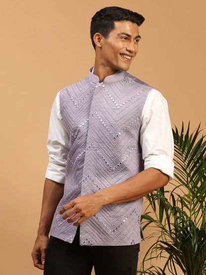 Men's Purple Viscose Straight Nehru Jacket