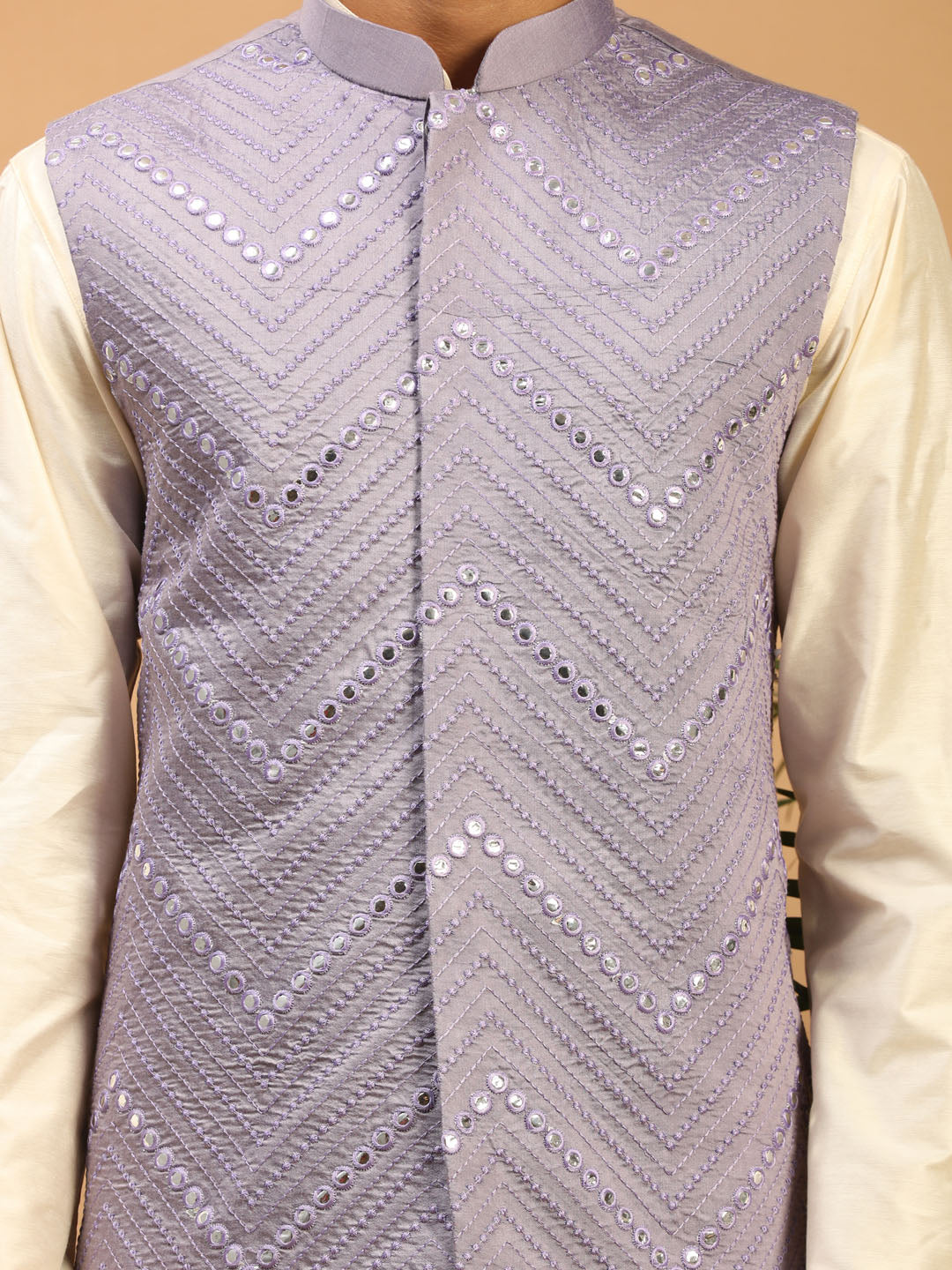 Men's Cream Viscose Straight Jacket  Kurta and Pyjama Set