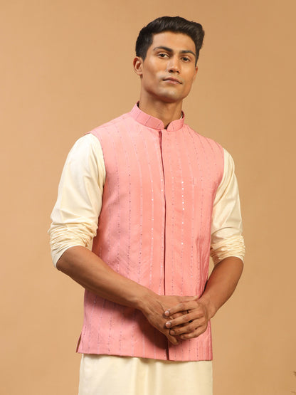 Men's Pink Cotton Blend Straight Nehru Jacket