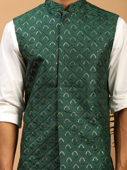 Men's Green Silk Blend Straight Nehru Jacket