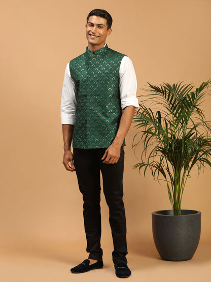 Men's Green Silk Blend Straight Nehru Jacket