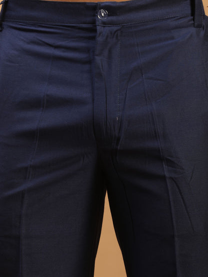 Men's Navy Blue Viscose Straight Jacket  Kurta and Pyjama Set