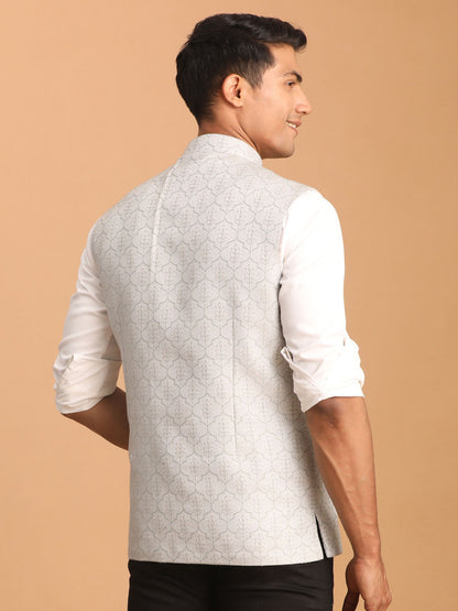 Men's Grey Silk Blend Straight Nehru Jacket
