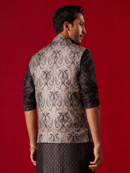 Men's Black Silk Blend Straight Nehru Jacket