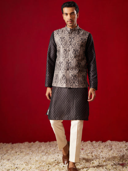 Men's Black Silk Blend Straight Nehru Jacket
