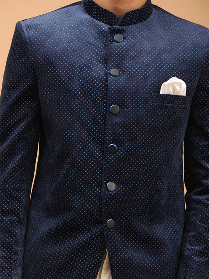 Men's Blue Velvet Straight Jodhpuri