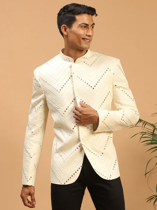 Men's Cream Viscose Straight Jodhpuri