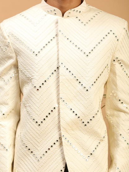 Men's Cream Viscose Straight Jodhpuri