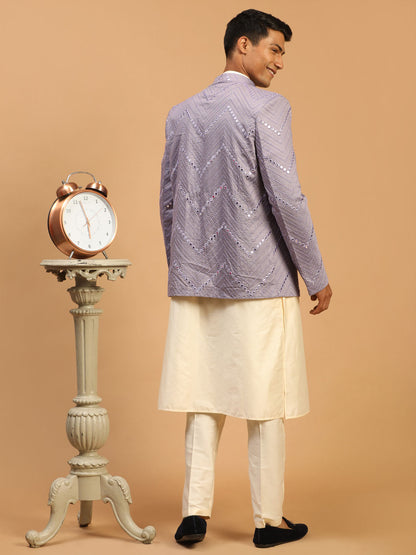 Men's Cream Viscose Straight Jacket  Kurta and Pyjama Set