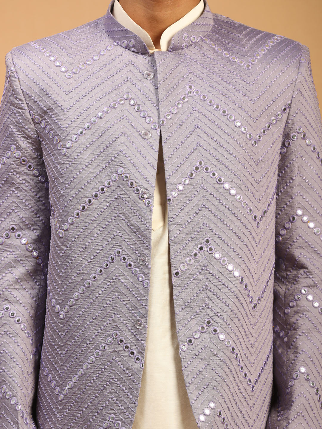 Men's Cream Viscose Straight Jacket  Kurta and Pyjama Set