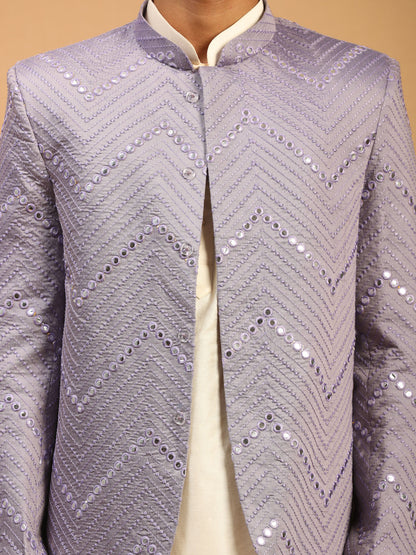 Men's Cream Viscose Straight Jacket  Kurta and Pyjama Set