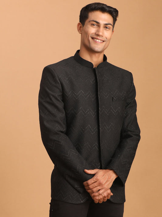 Men's Black Silk Blend Straight Jodhpuri