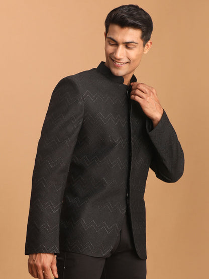 Men's Black Silk Blend Straight Jodhpuri