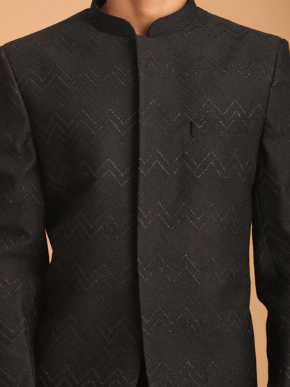 Men's Black Silk Blend Straight Jodhpuri