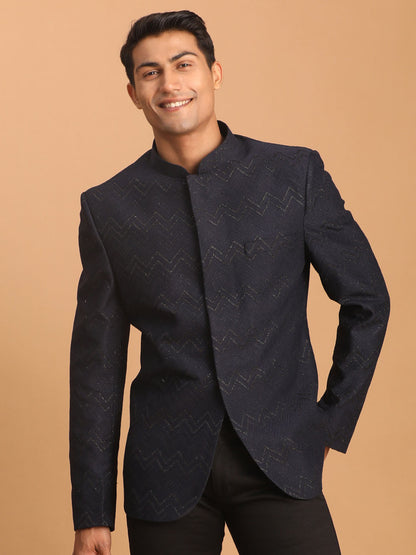 Men's Navy Blue Silk Blend Straight Jodhpuri