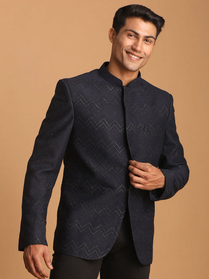 Men's Navy Blue Silk Blend Straight Jodhpuri