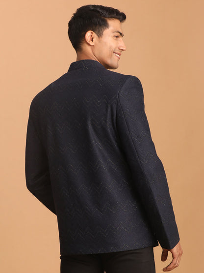Men's Navy Blue Silk Blend Straight Jodhpuri
