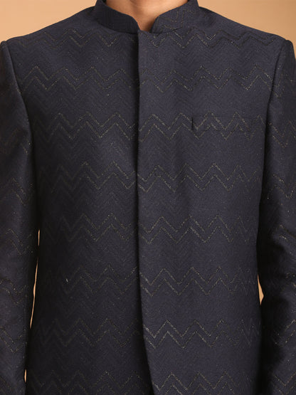 Men's Navy Blue Silk Blend Straight Jodhpuri