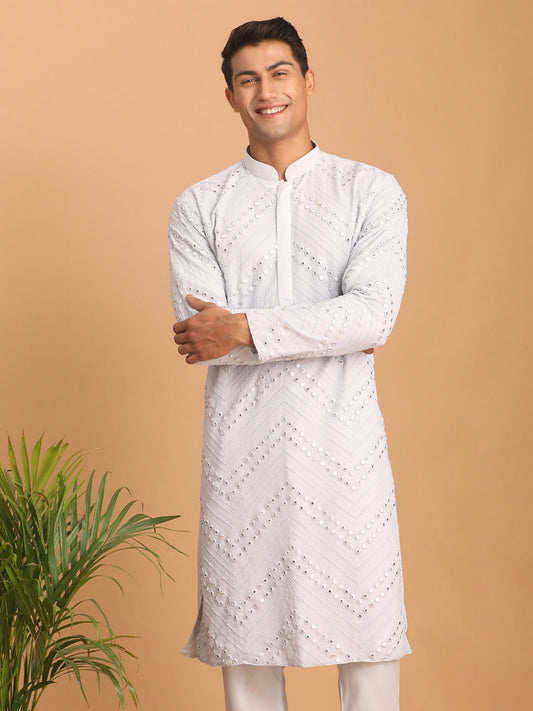 Men's Aqua Georgette Straight Kurta