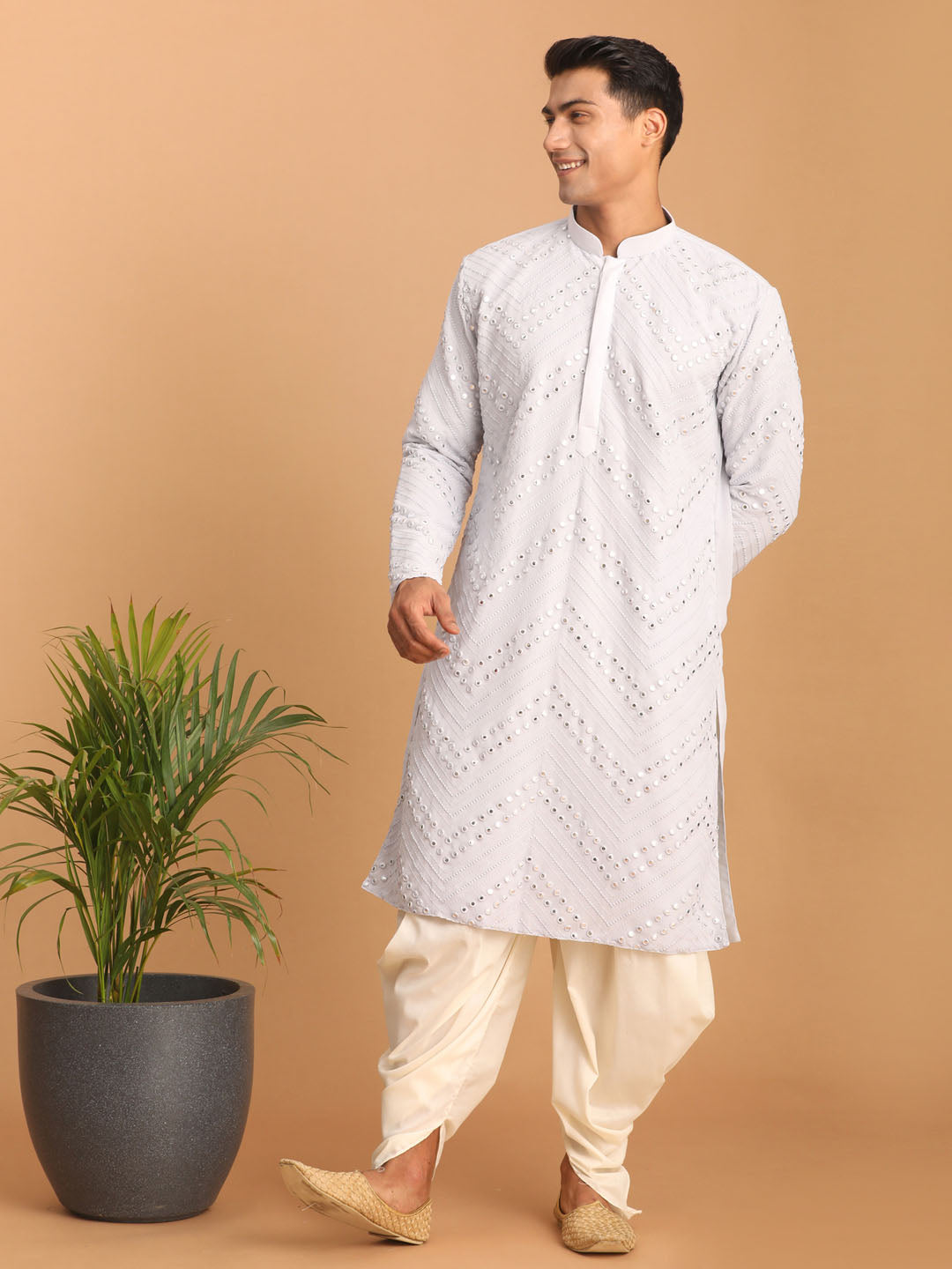 Men's Aqua Georgette Straight Kurta and Dhoti Set