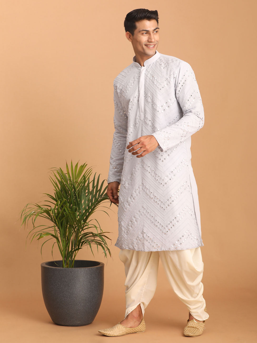 Men's Aqua Georgette Straight Kurta and Dhoti Set