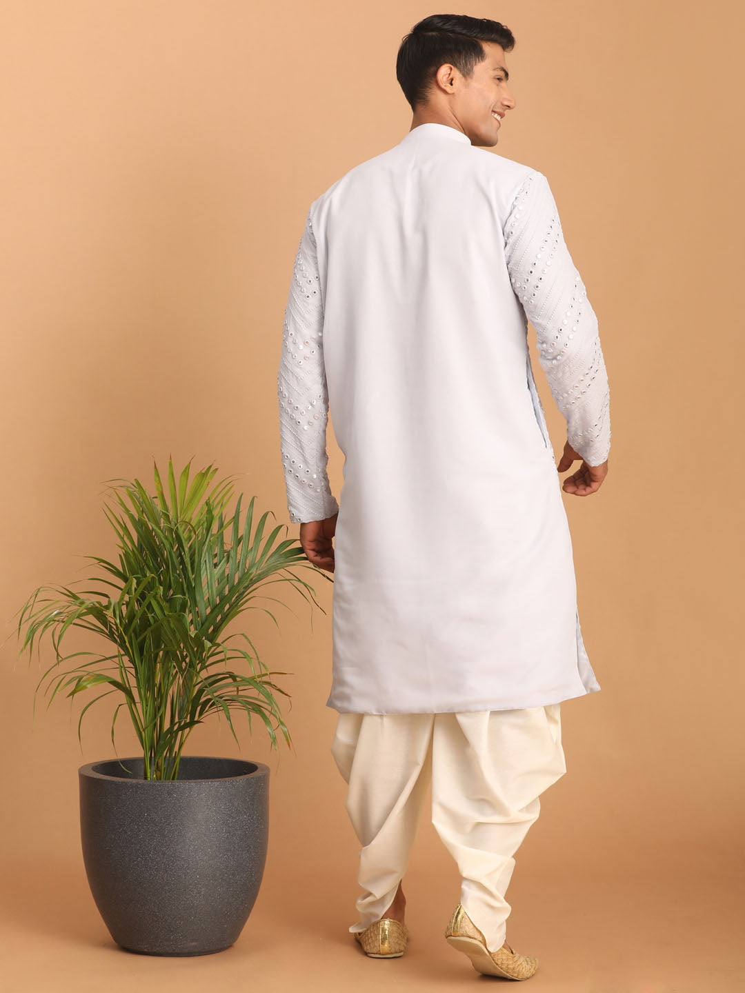 Men's Aqua Georgette Straight Kurta and Dhoti Set