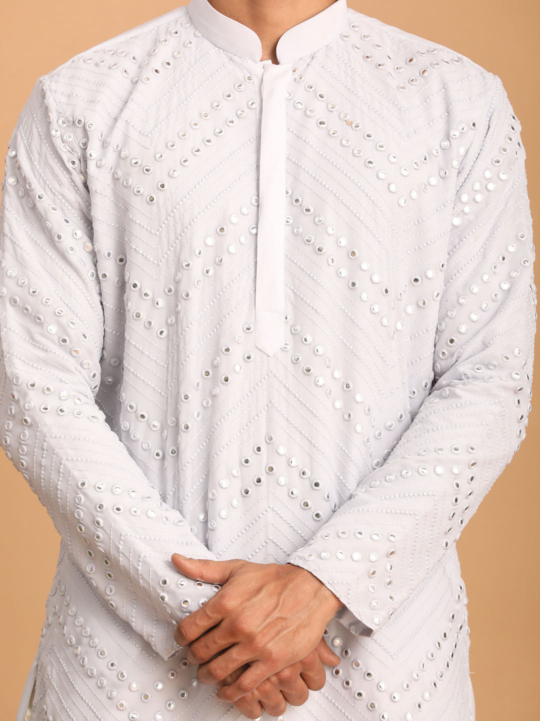 Men's Aqua Georgette Straight Kurta and Dhoti Set