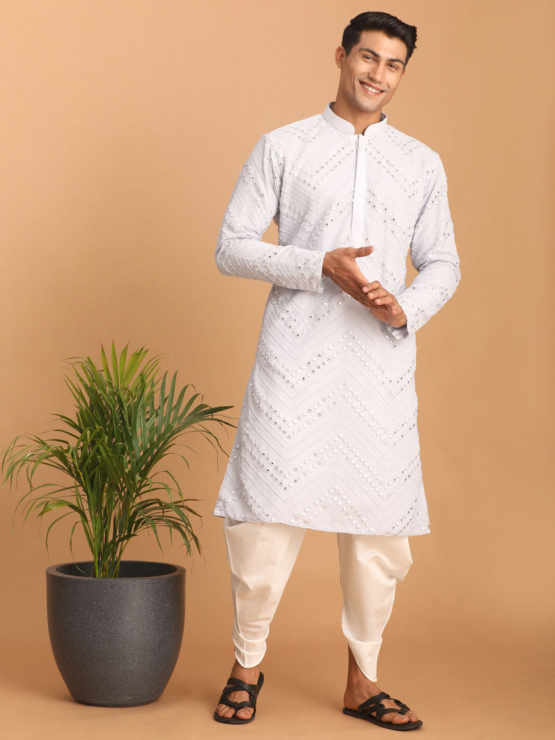 Men's Aqua Georgette Straight Kurta and Dhoti Set