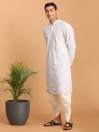 Men's Aqua Georgette Straight Kurta and Dhoti Set
