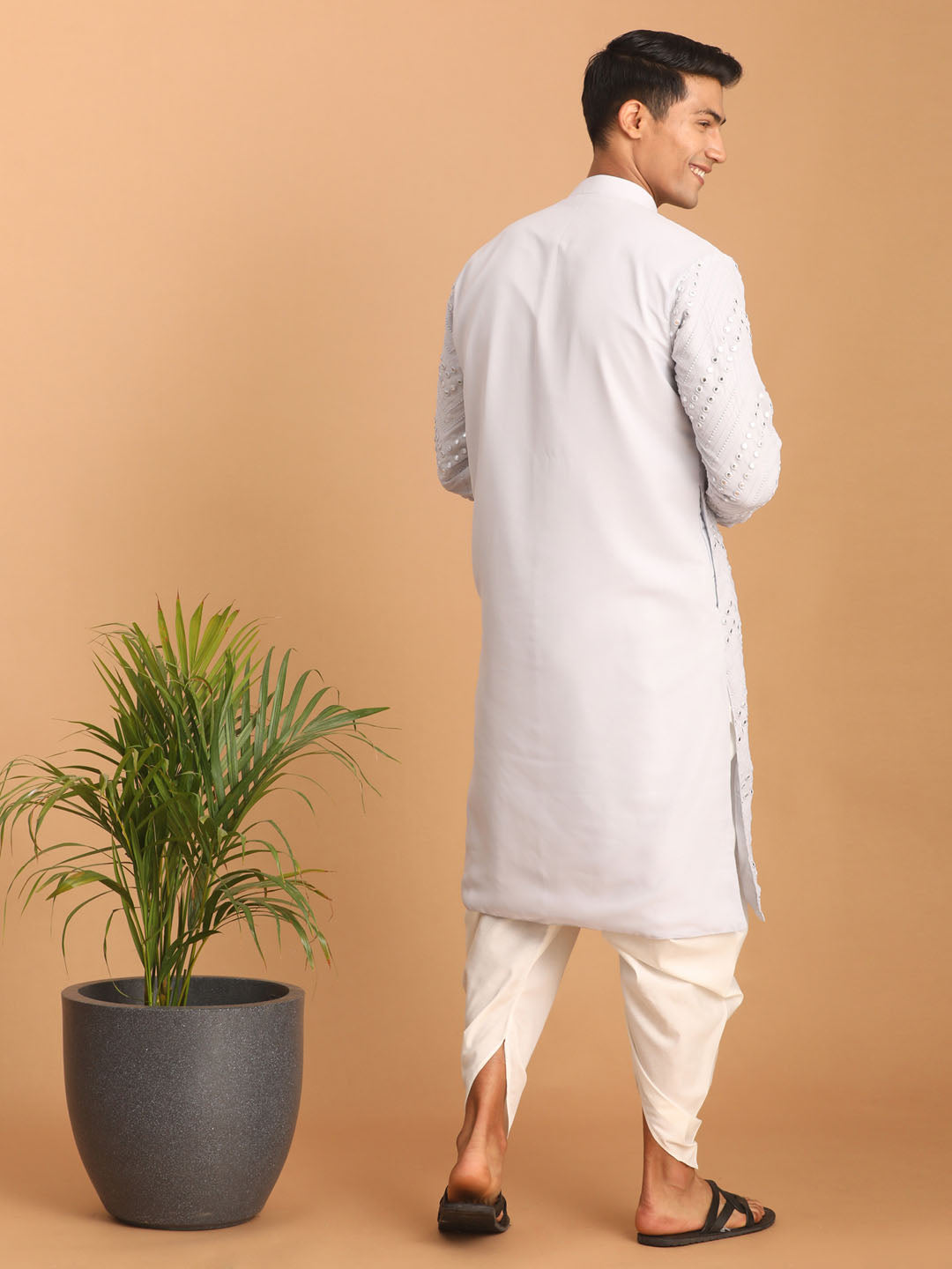 Men's Aqua Georgette Straight Kurta and Dhoti Set