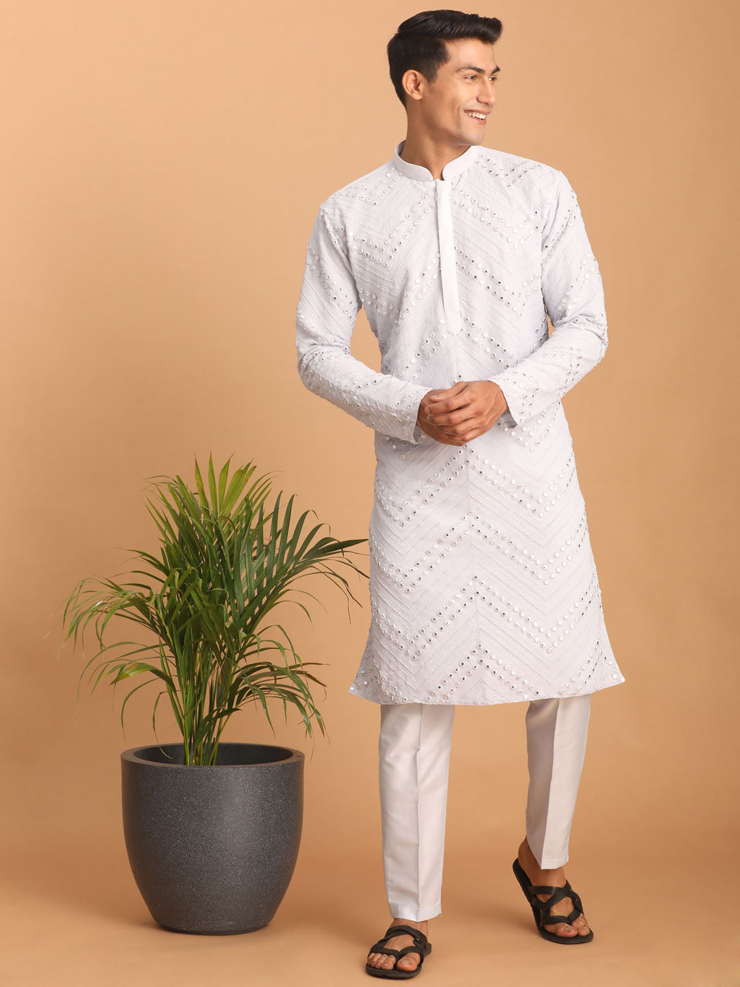 Men's Aqua Georgette Straight Kurta Pyjama Set