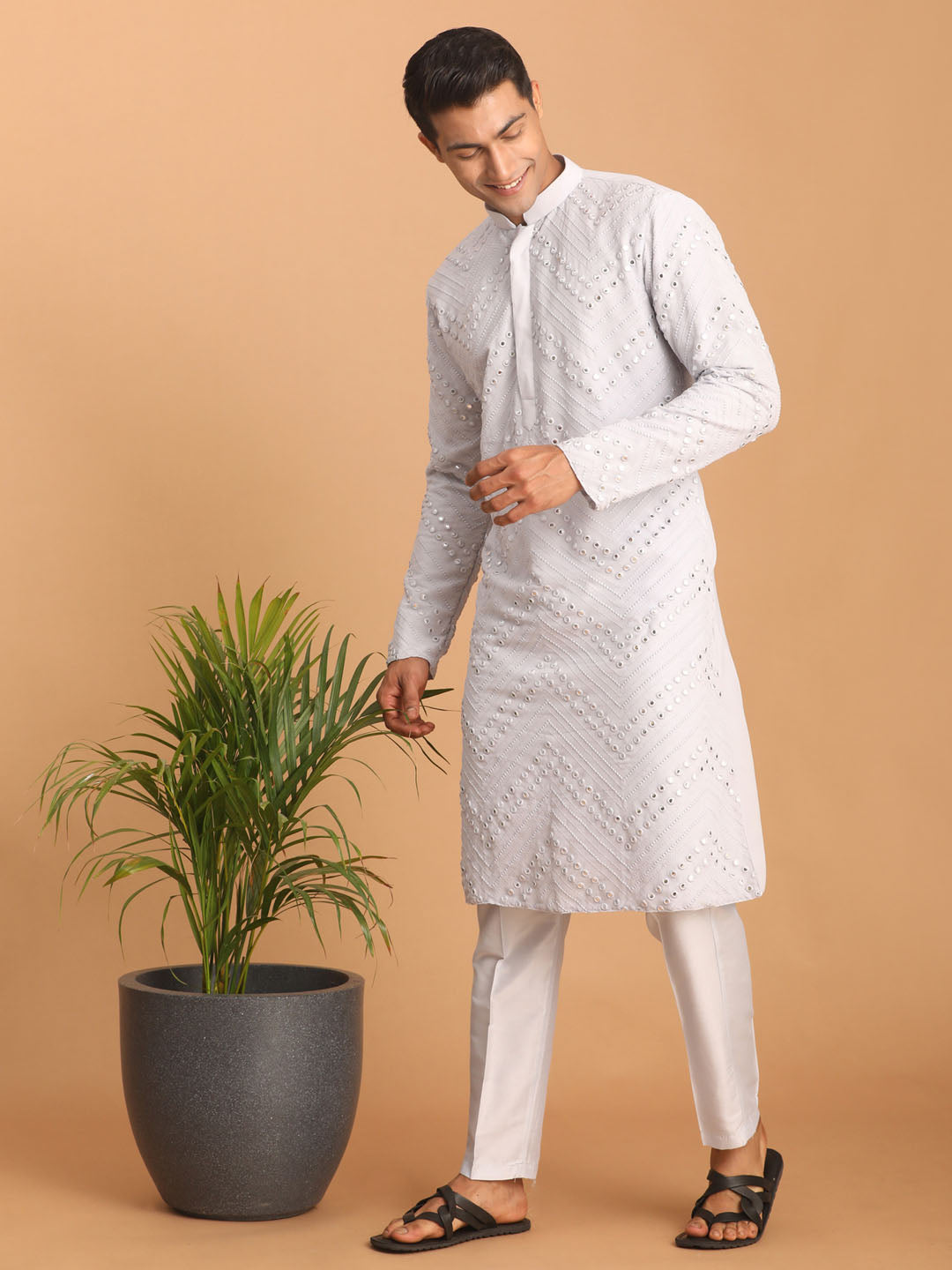 Men's Aqua Georgette Straight Kurta Pyjama Set