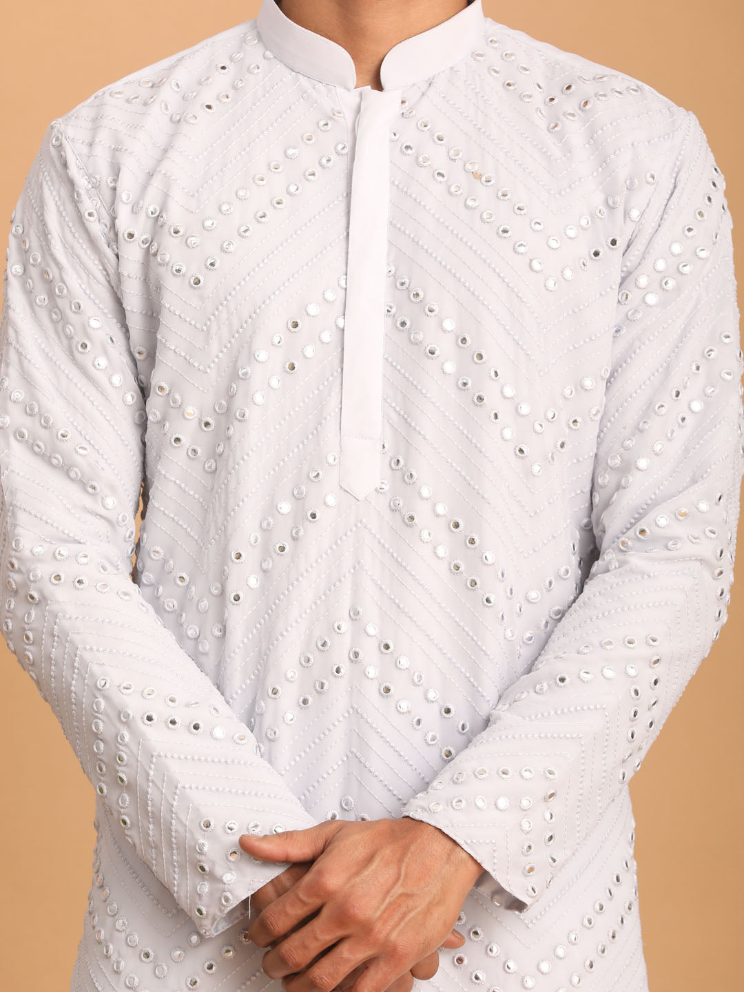 Men's Aqua Georgette Straight Kurta Pyjama Set