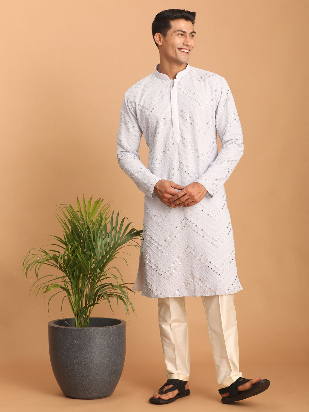 Men's Aqua Georgette Straight Kurta Pyjama Set