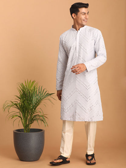 Men's Aqua Georgette Straight Kurta Pyjama Set
