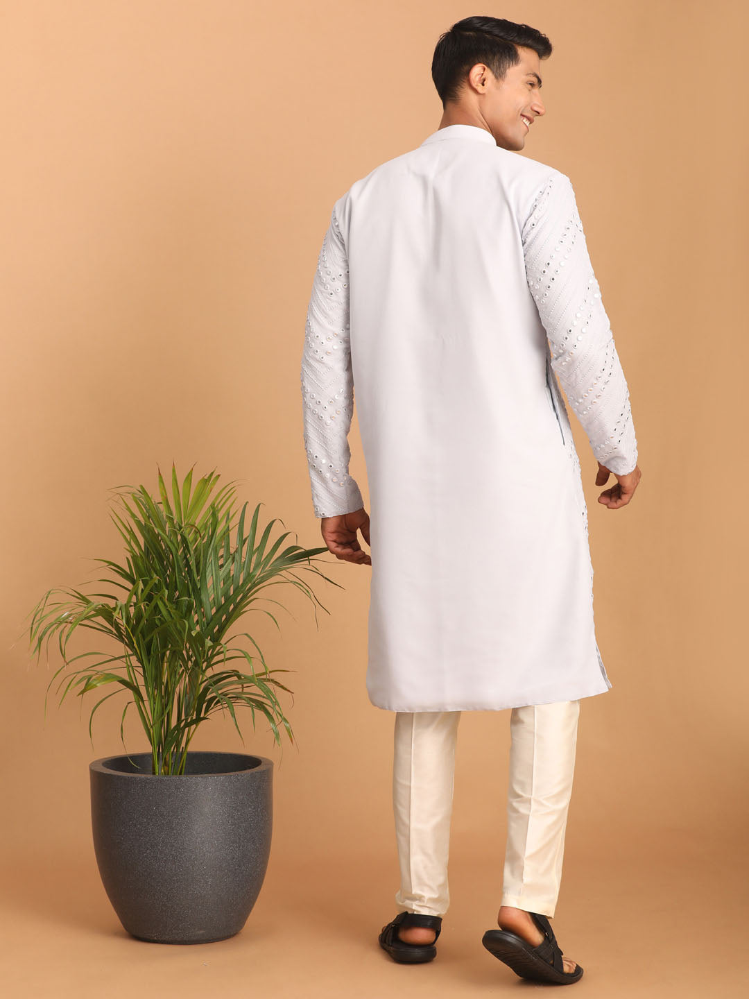 Men's Aqua Georgette Straight Kurta Pyjama Set