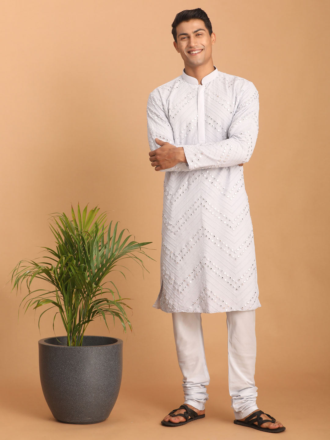 Men's Aqua Georgette Straight Kurta Pyjama Set