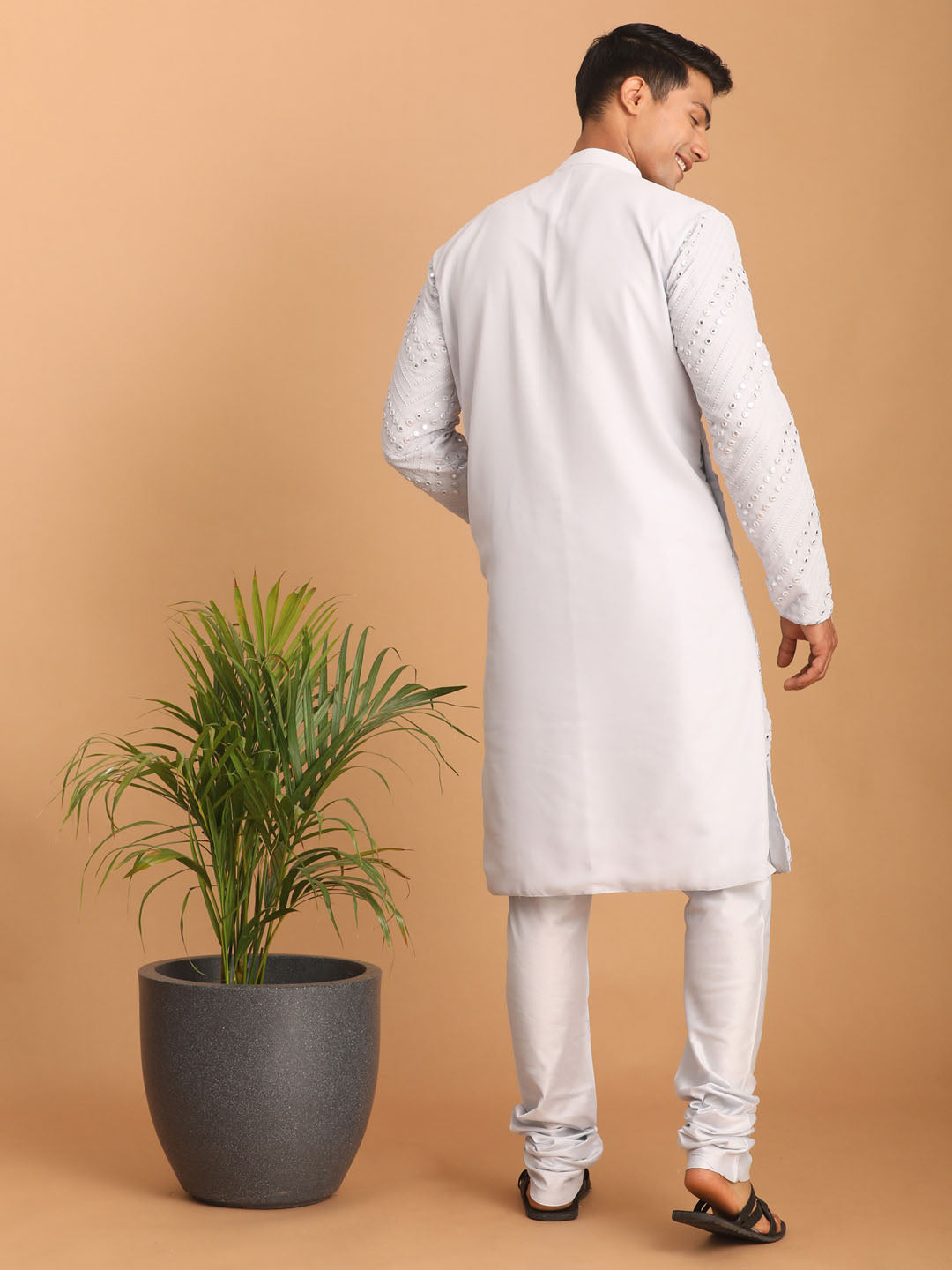 Men's Aqua Georgette Straight Kurta Pyjama Set