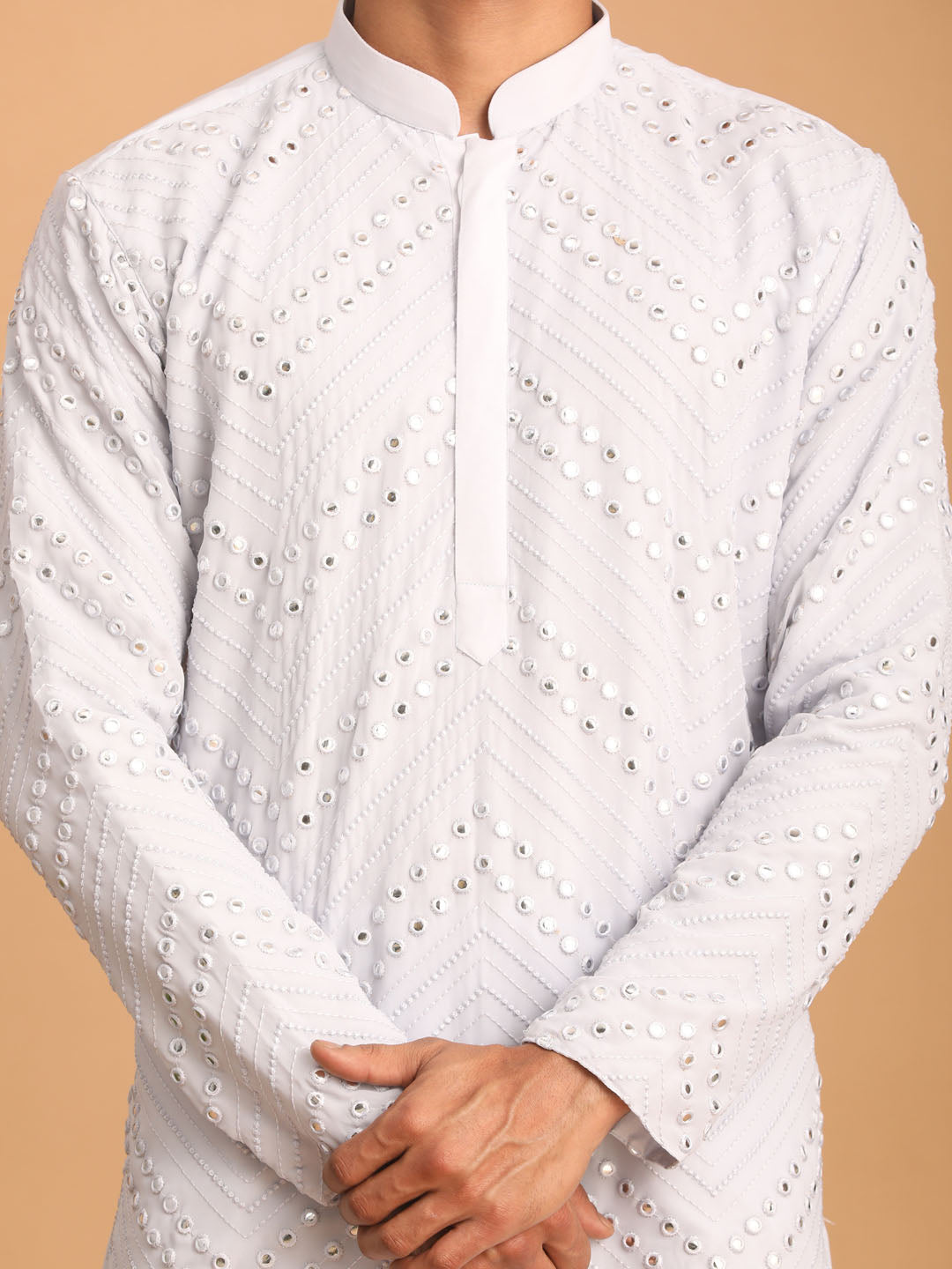 Men's Aqua Georgette Straight Kurta Pyjama Set