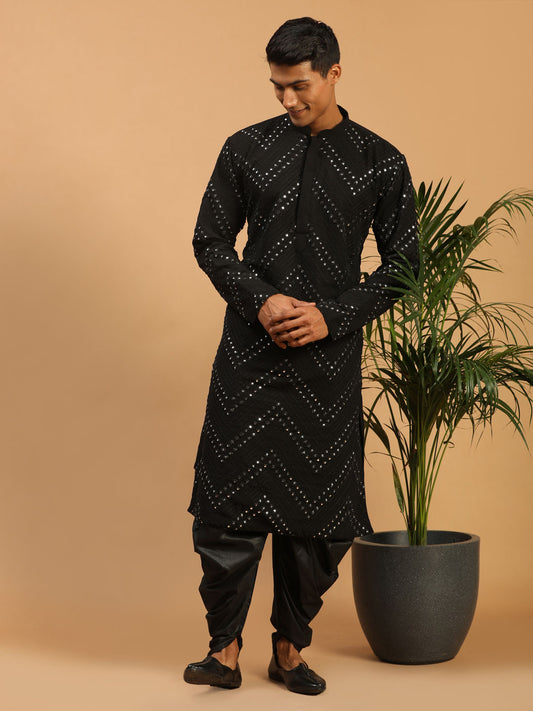 Men's Black Georgette Straight Kurta and Dhoti Set