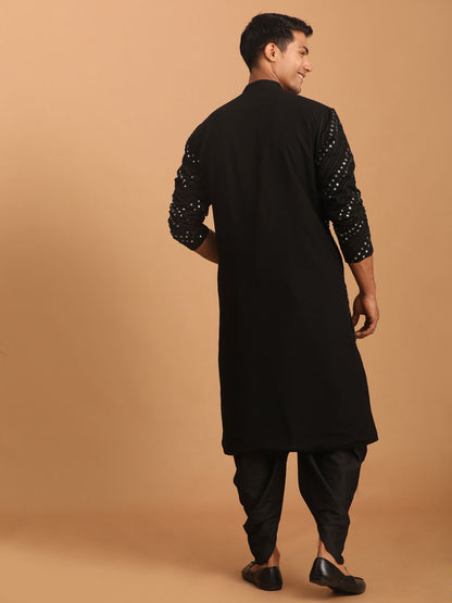 Men's Black Georgette Straight Kurta and Dhoti Pant  Dupatta