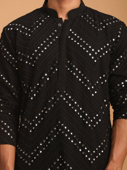 Men's Black Georgette Straight Kurta and Dhoti Pant  Dupatta