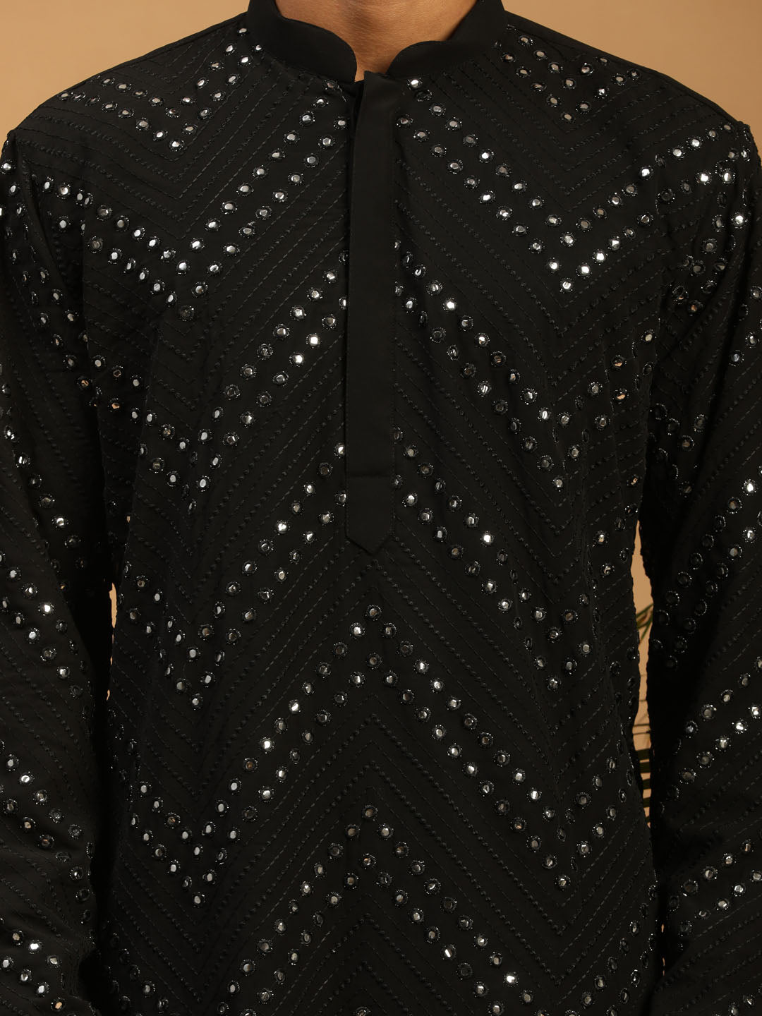 Men's Black Georgette Straight Kurta Pyjama Set