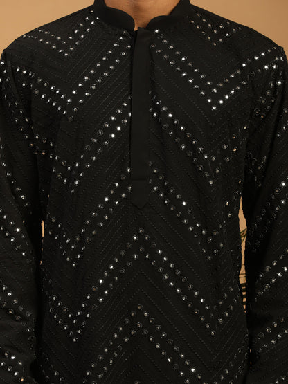 Men's Black Georgette Straight Kurta Pyjama Set