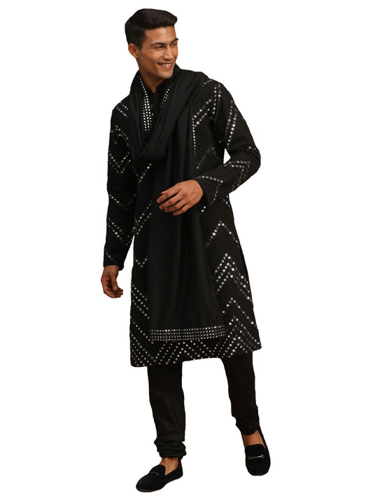 Men's Black Georgette Straight Kurta Pyjama Set