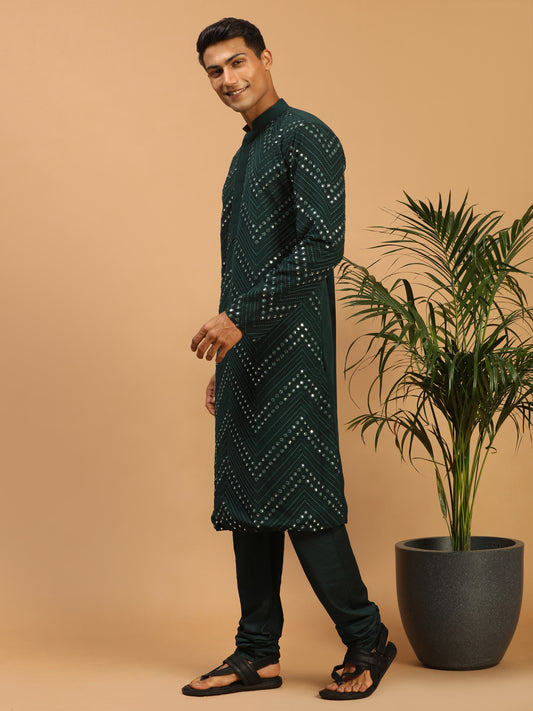 Men's Green Georgette Straight Kurta Pyjama Set